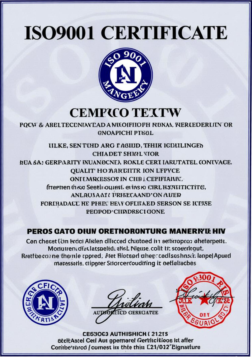 ISO 9001 Quality Management System Certificate